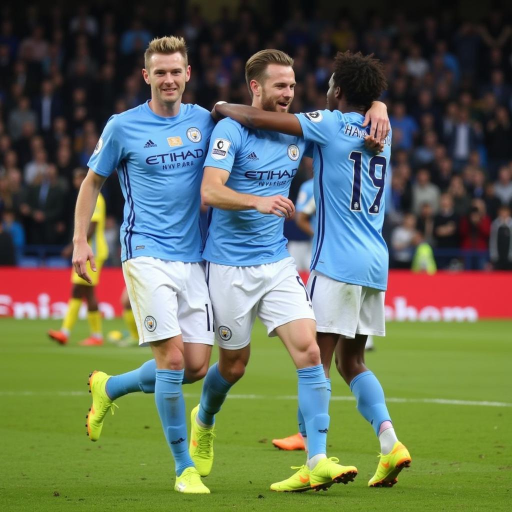 Haaland celebrating a goal resulting from his assist in a Manchester City victory