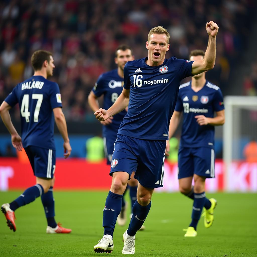 Erling Haaland celebrates a goal, potentially a moment contributing to his Ballon d'Or candidacy.