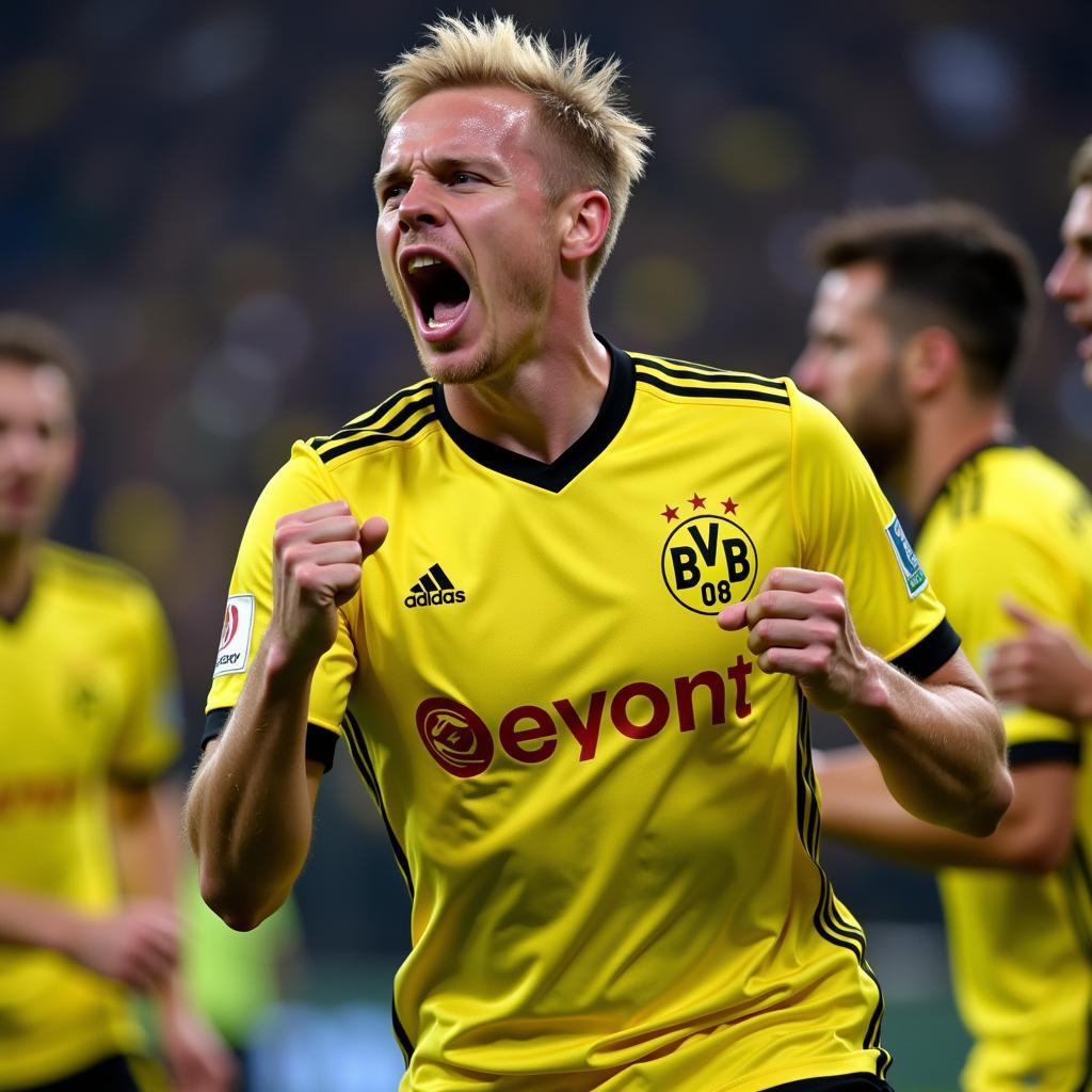 Erling Haaland celebrating a goal for Borussia Dortmund