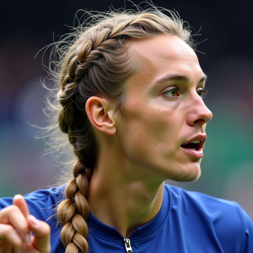 Erling Haaland sporting his signature braids while playing a match