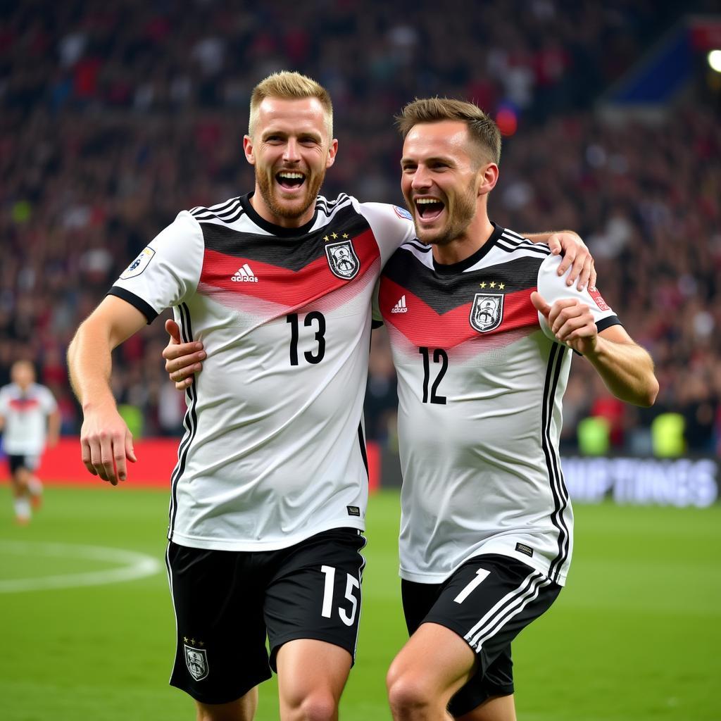 Haaland and Brandt celebrating a goal for Germany