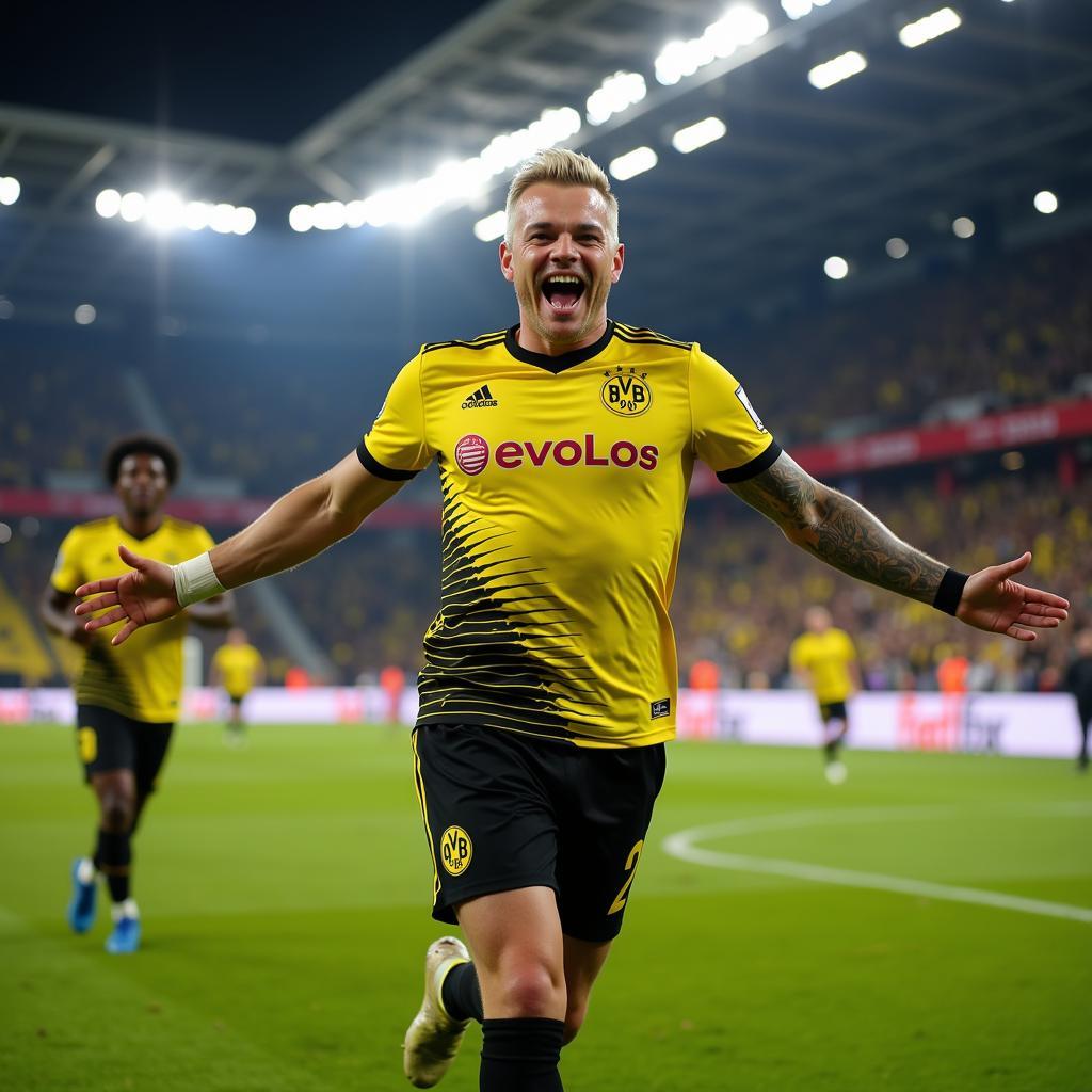 Erling Haaland celebrating a goal in the Bundesliga 2021 season