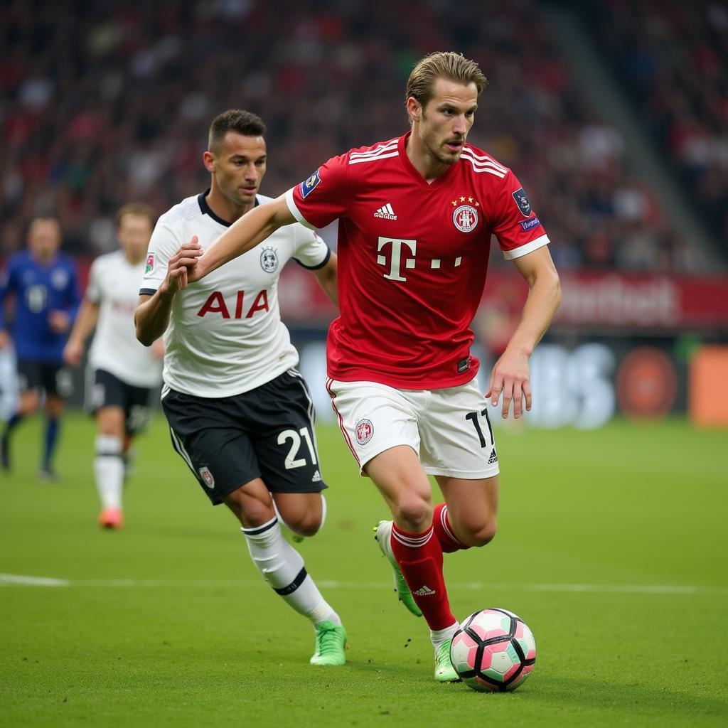 Haaland in action during a Bundesliga match, showcasing his speed and power.