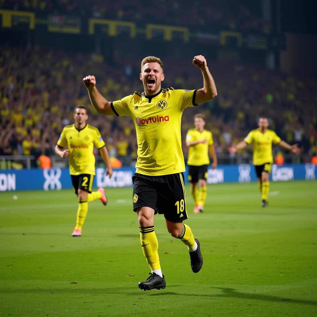 Haaland celebrating a goal in the Bundesliga