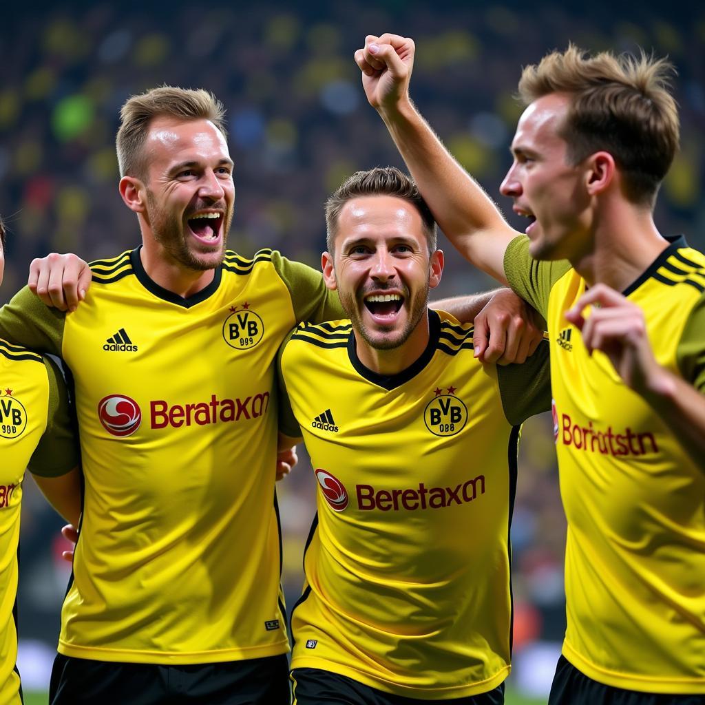 Haaland celebrates a goal with his Dortmund teammates