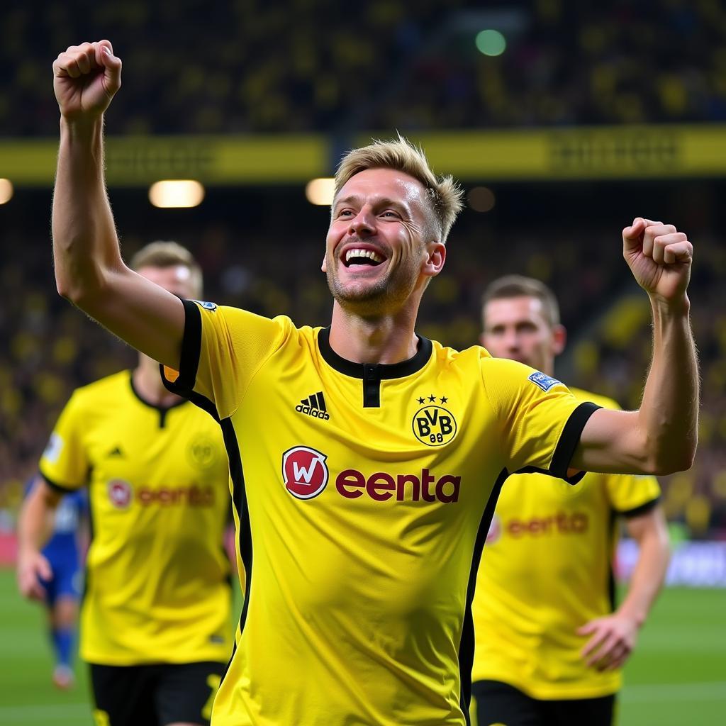 Haaland celebrates his first goal for Borussia Dortmund