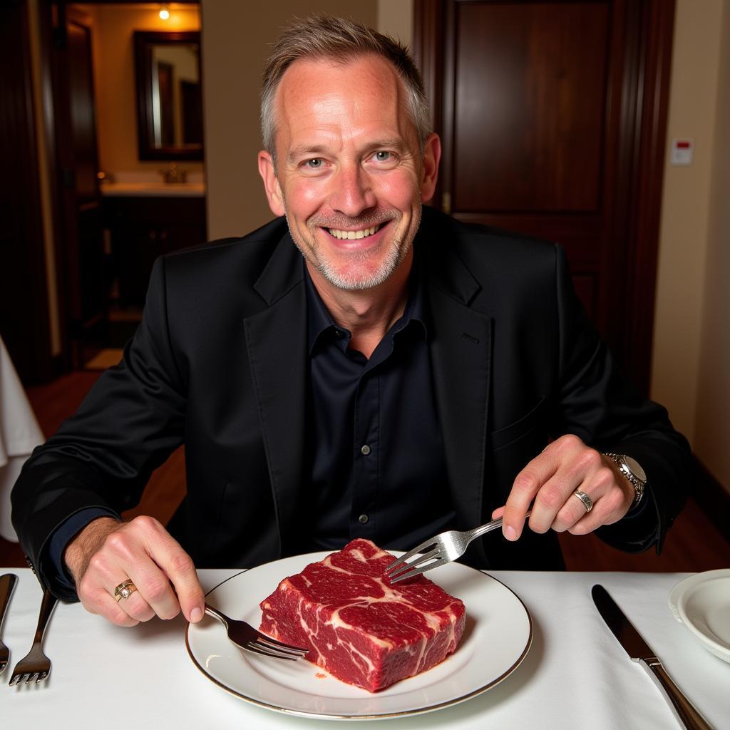 Erling Haaland enjoying a plate of raw meat.