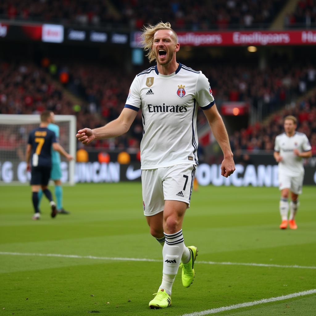 Haaland Celebrates a Goal Against Sevilla