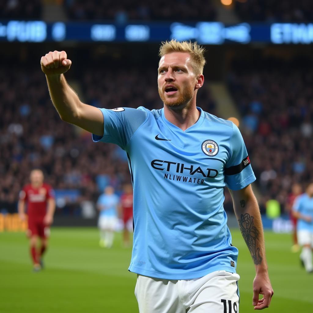 Haaland Celebrates Scoring for Man City