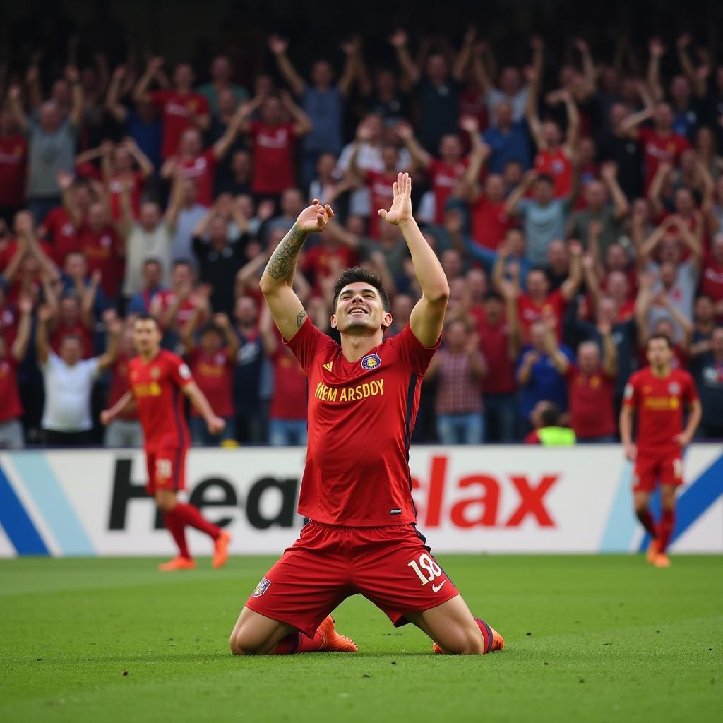 Haaland celebrates a goal with his signature meditation pose