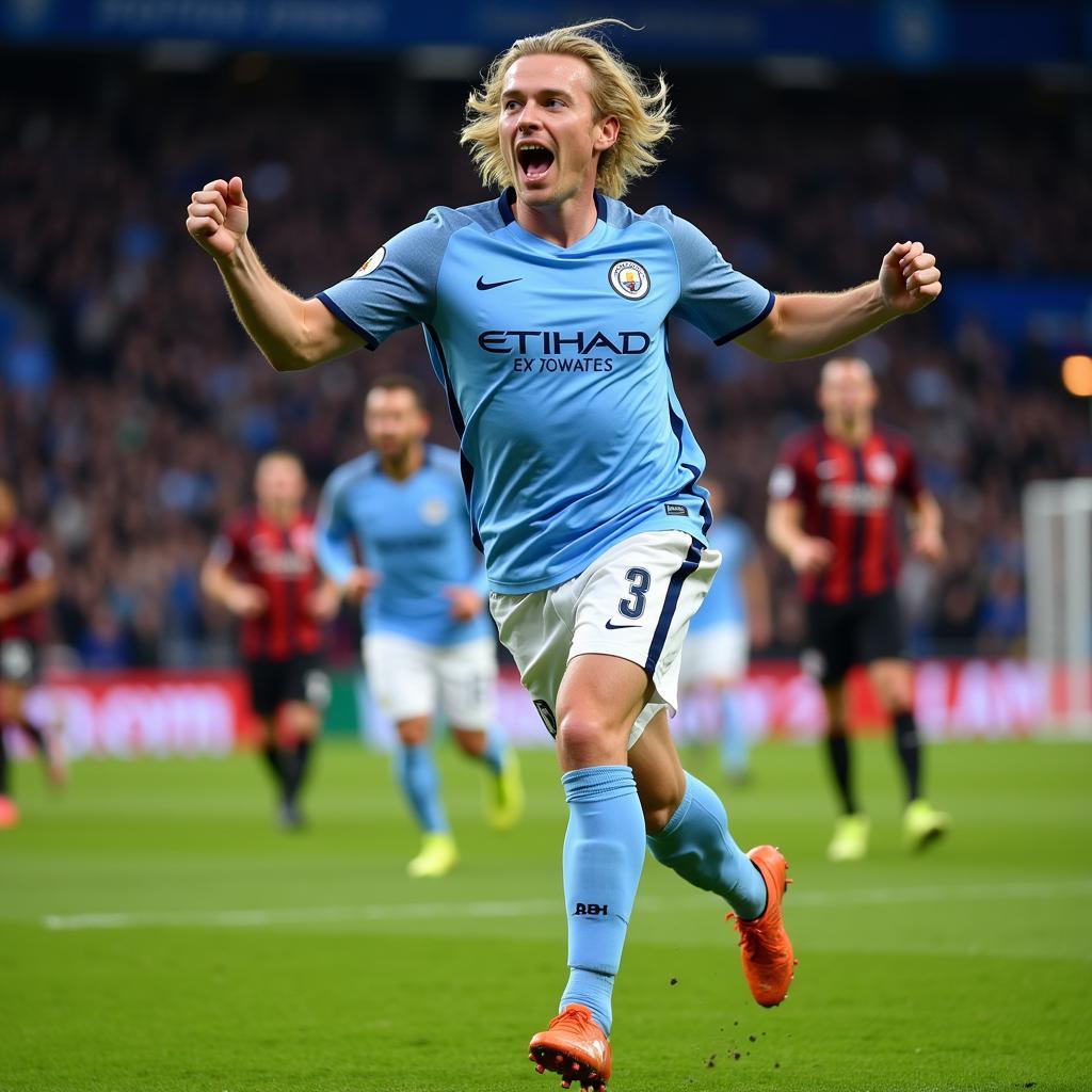 Erling Haaland celebrating a goal for Manchester City