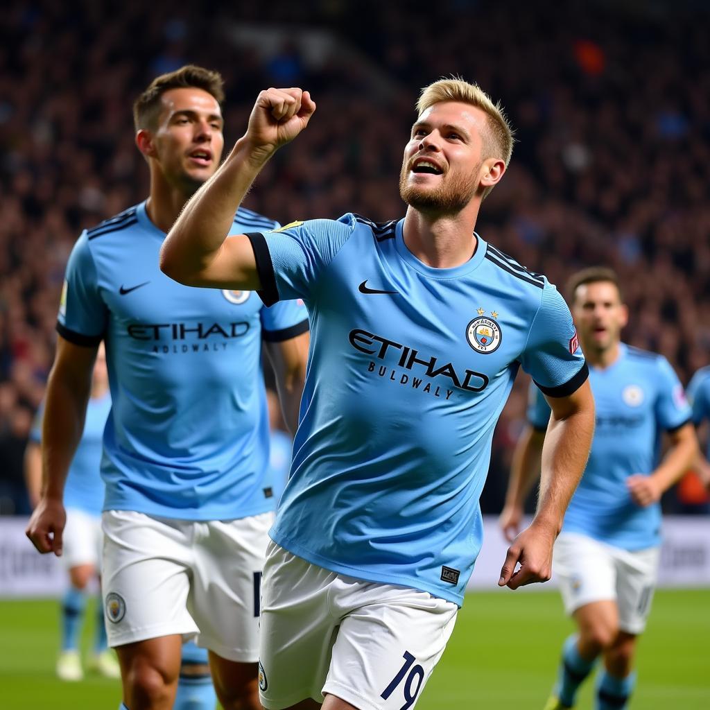 Erling Haaland Celebrating a Goal for Man City