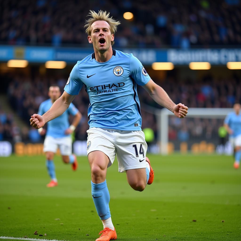 Haaland celebrates a goal for Man City