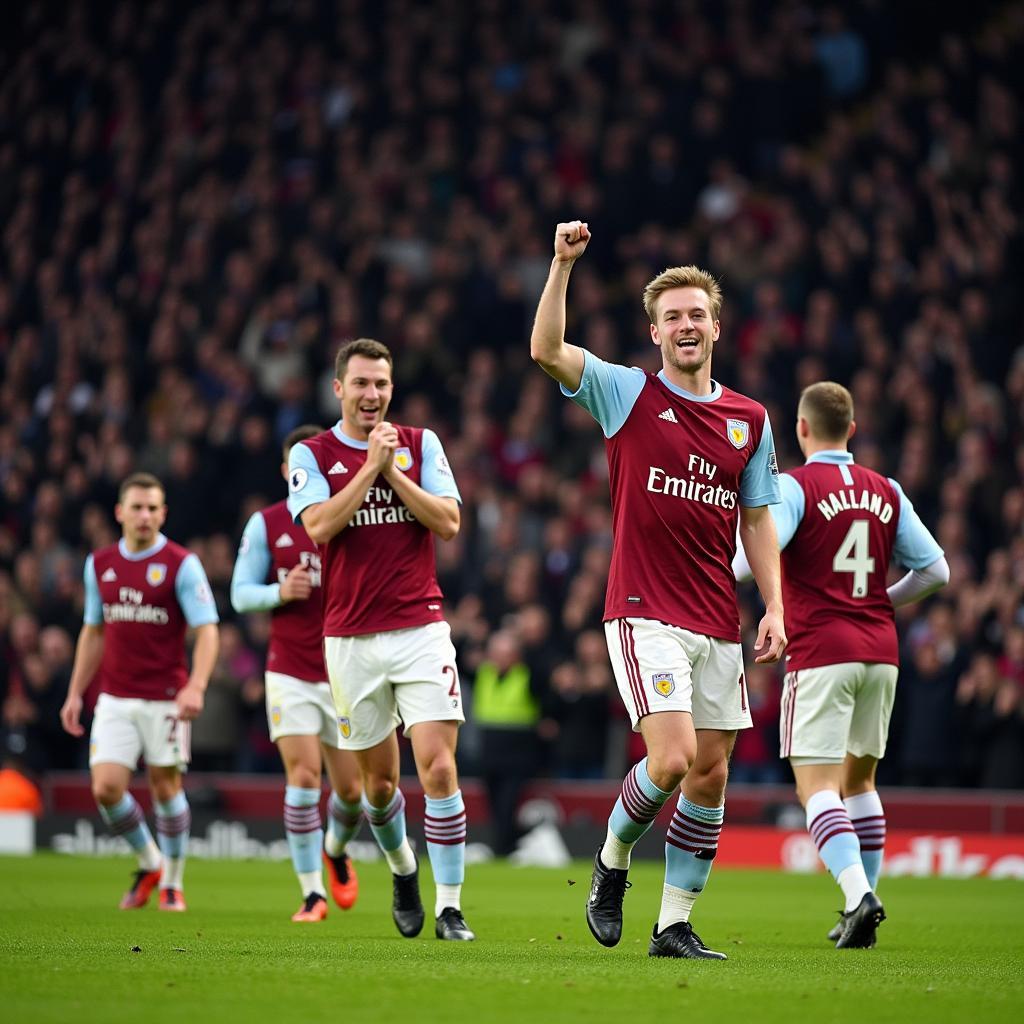 Haaland celebrating a goal against Aston Villa