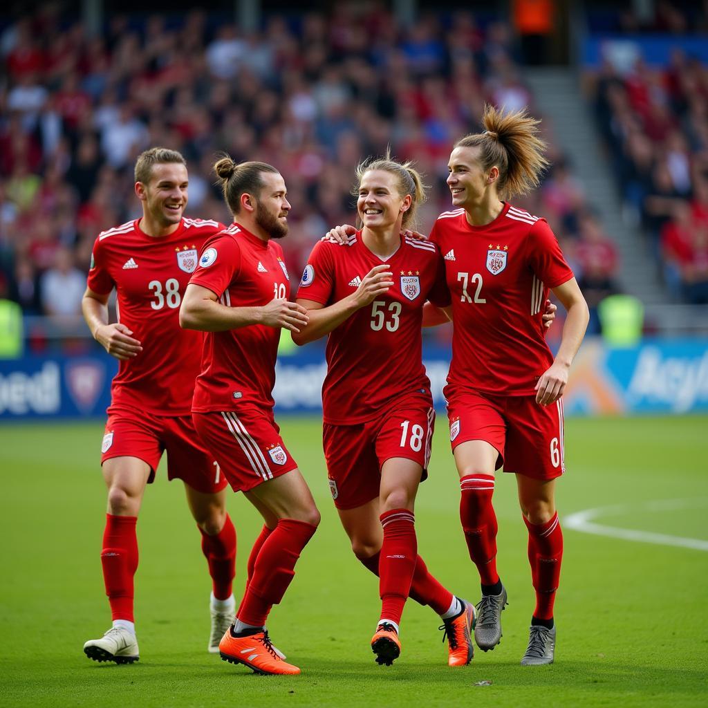 Erling Haaland celebrating a goal with teammates