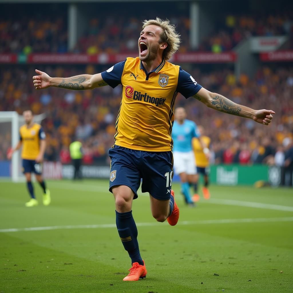 Erling Haaland celebrating a goal, demonstrating his passion and dedication.