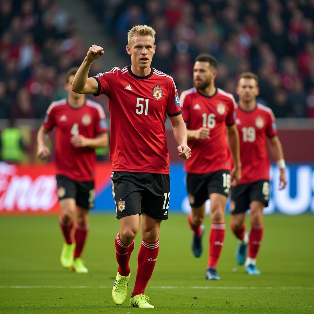 Haaland celebrating a goal against Liverpool