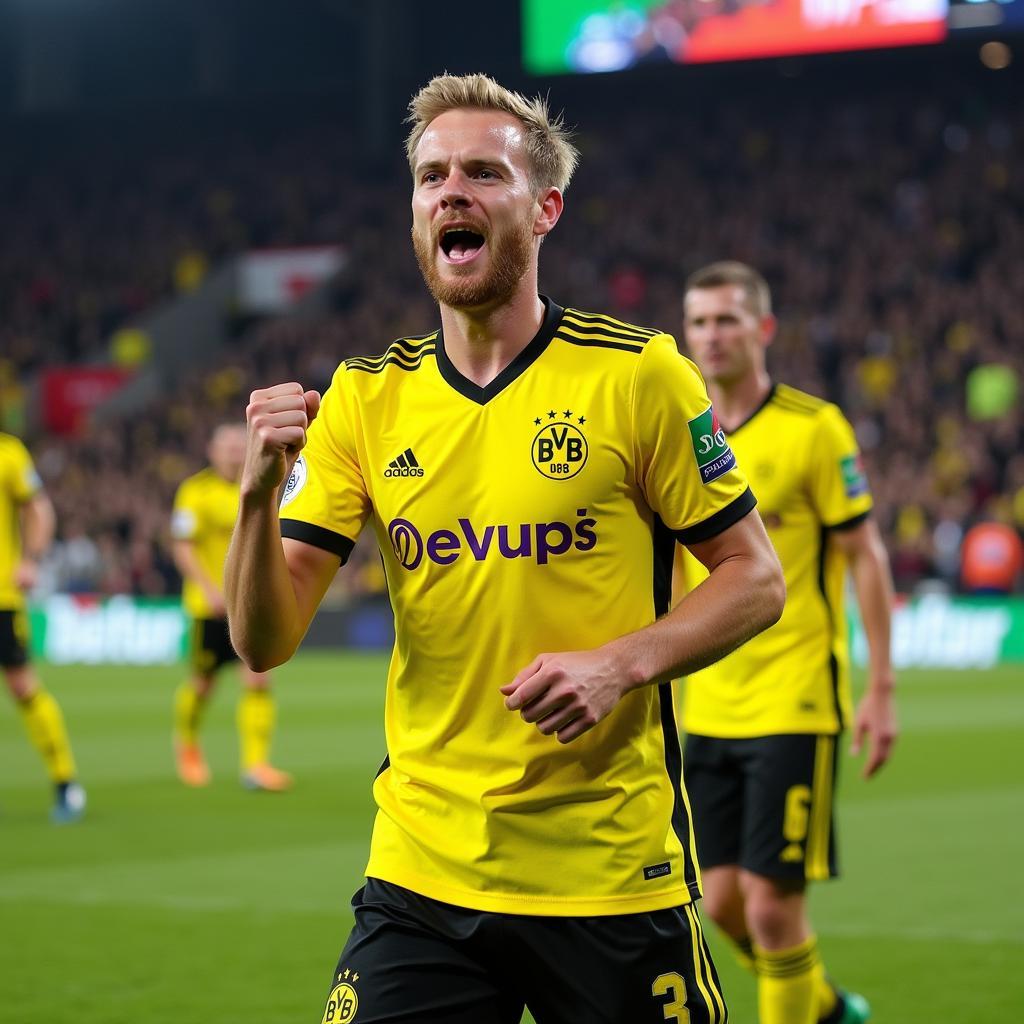 Erling Haaland celebrating a goal in the Bundesliga during the 2020-2021 season