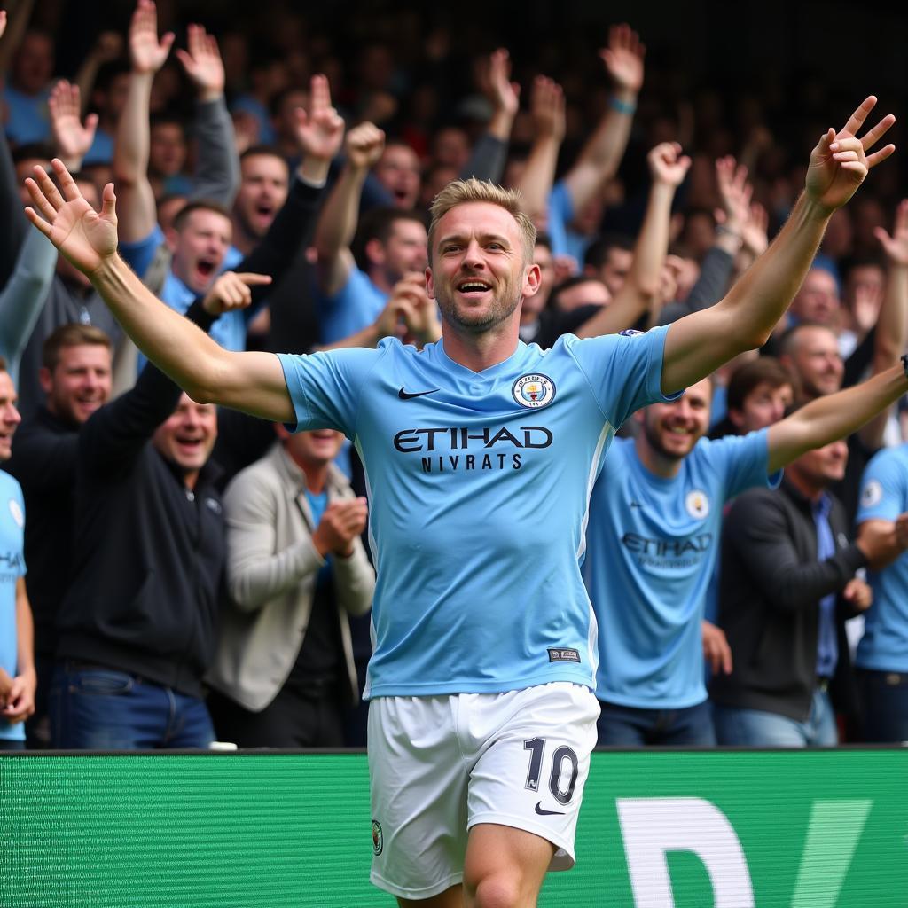 Haaland Celebrating a Goal with City Fans