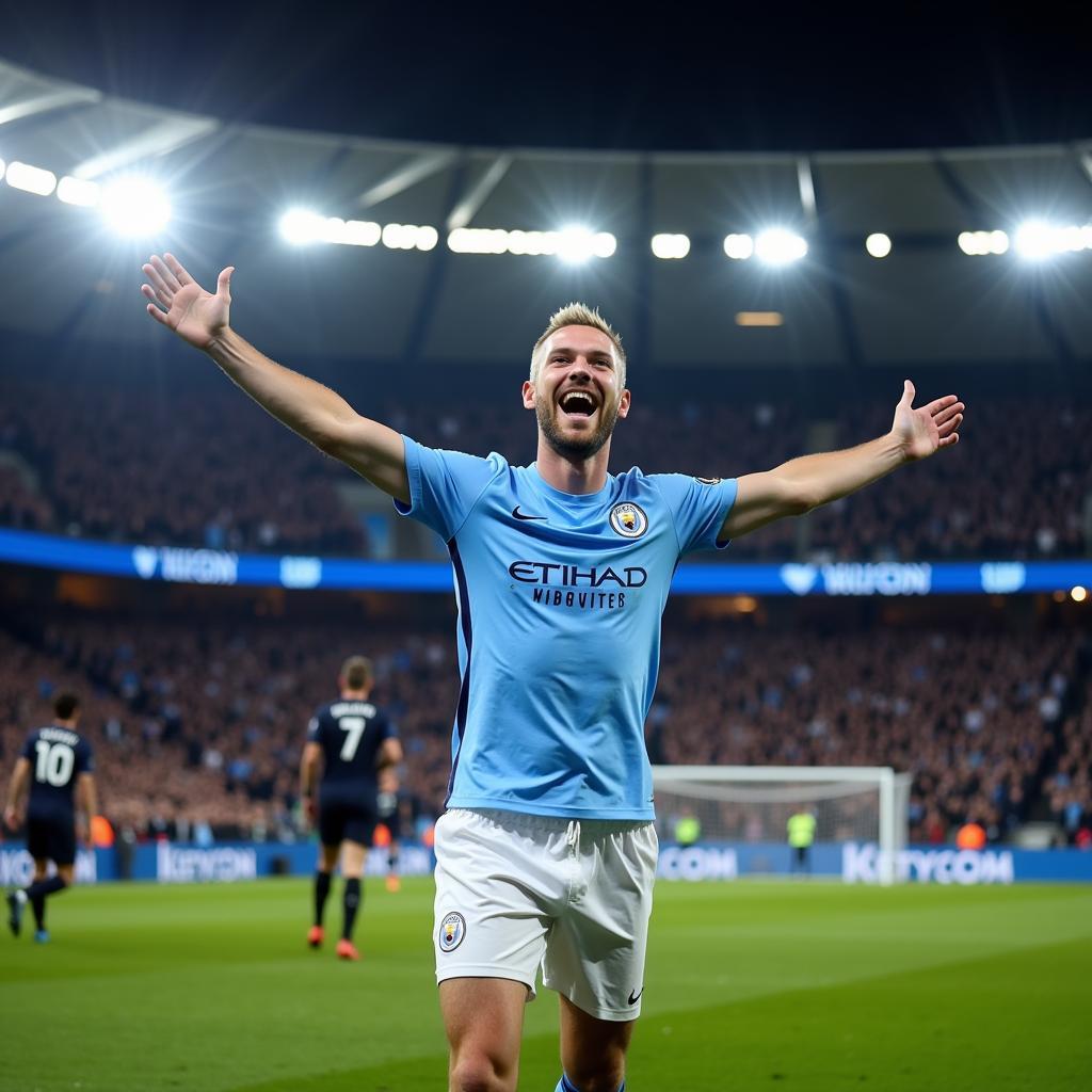 Erling Haaland celebrates a goal at the Etihad Stadium