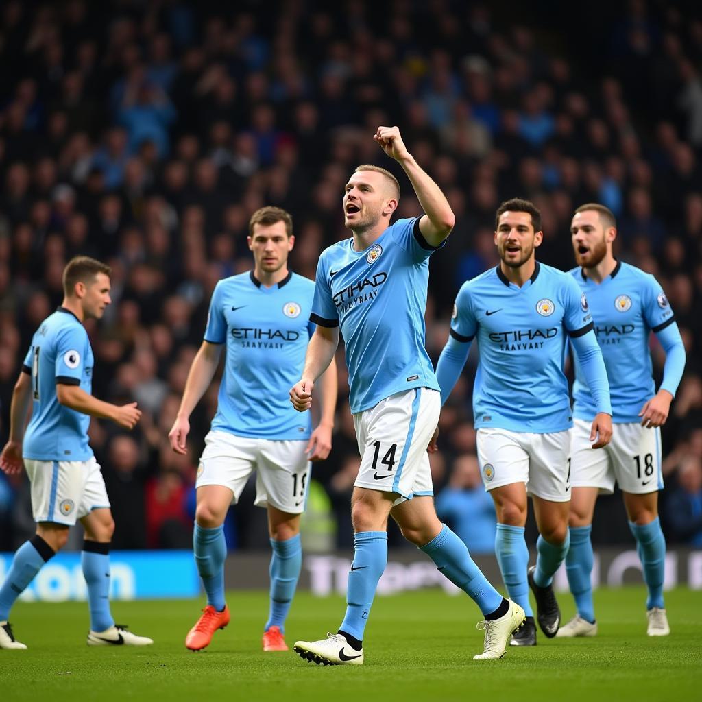 Haaland celebrating a goal for Man City