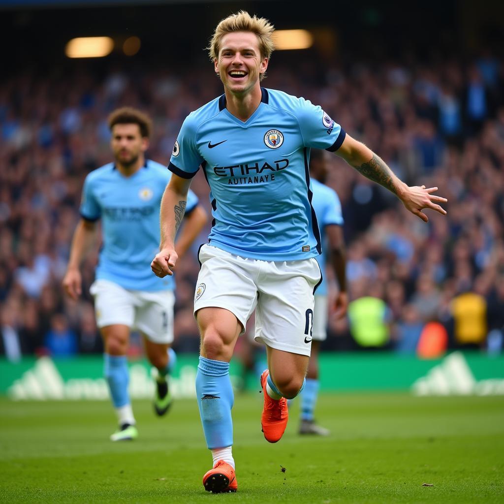 Haaland Celebrating a Goal for Man City