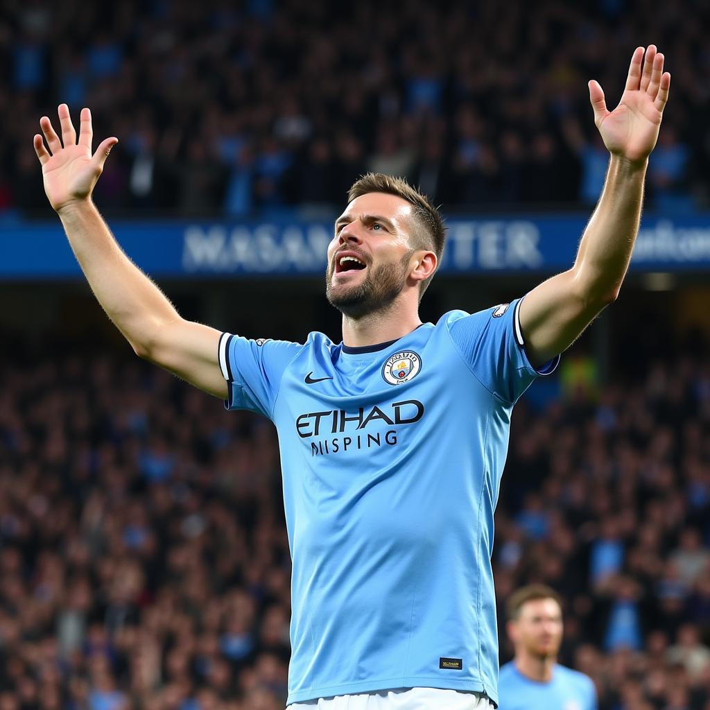 Haaland Celebrates a Goal at the Etihad Stadium