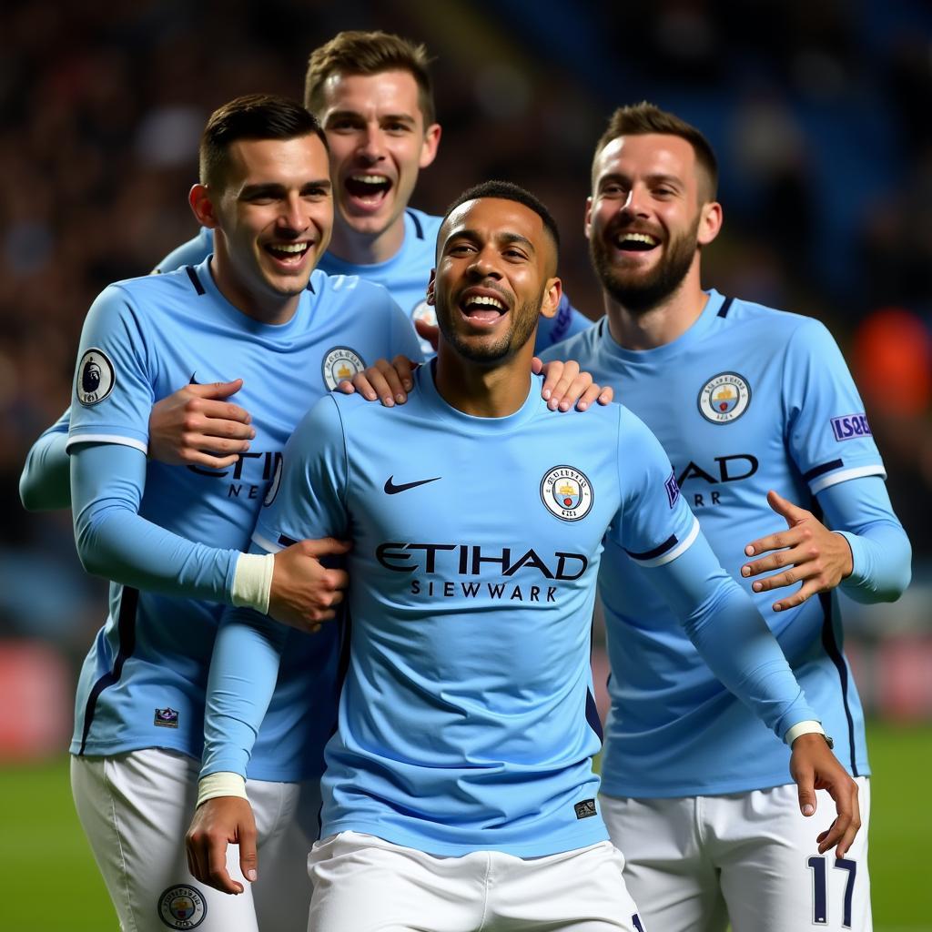 Haaland celebrating a goal against Southampton with his teammates