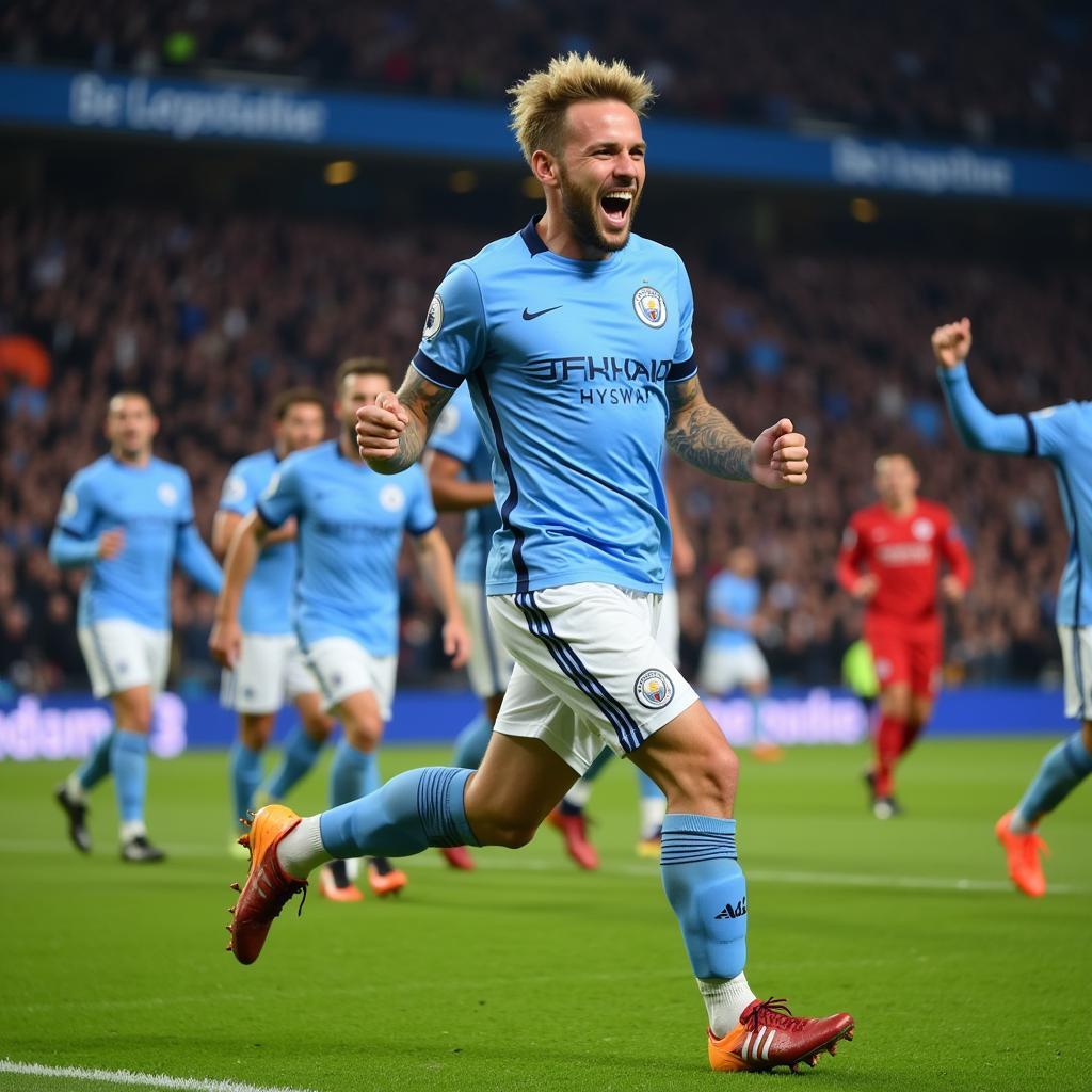 Erling Haaland celebrating a goal with Manchester City