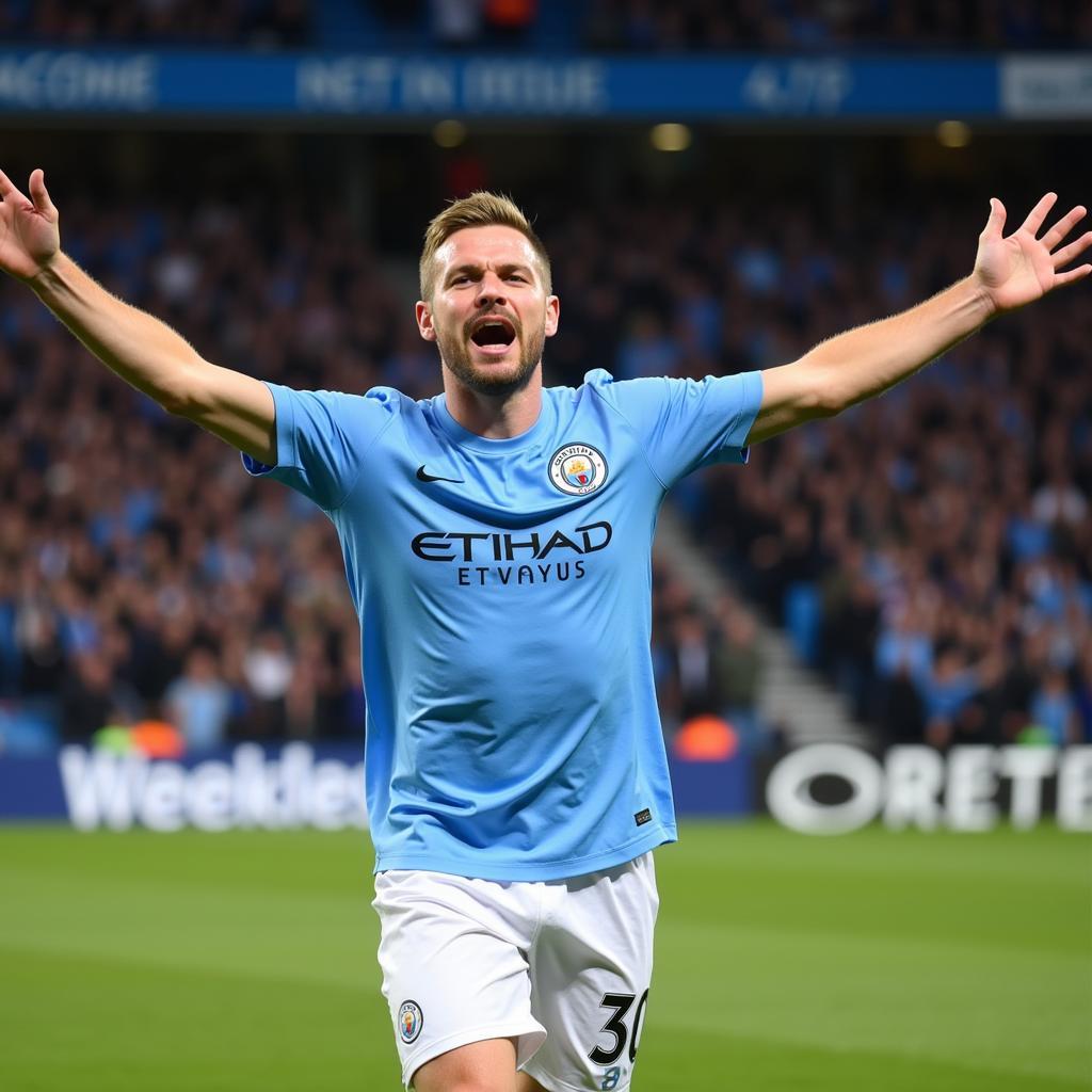 Haaland celebrates a goal for Manchester City