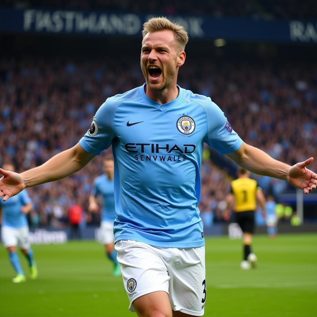 Haaland celebrates a goal for Manchester City