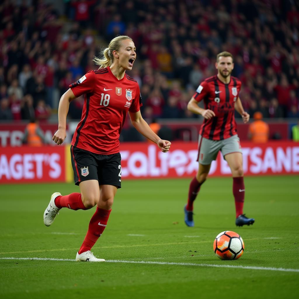 Haaland celebrating a goal against Wolfsburg