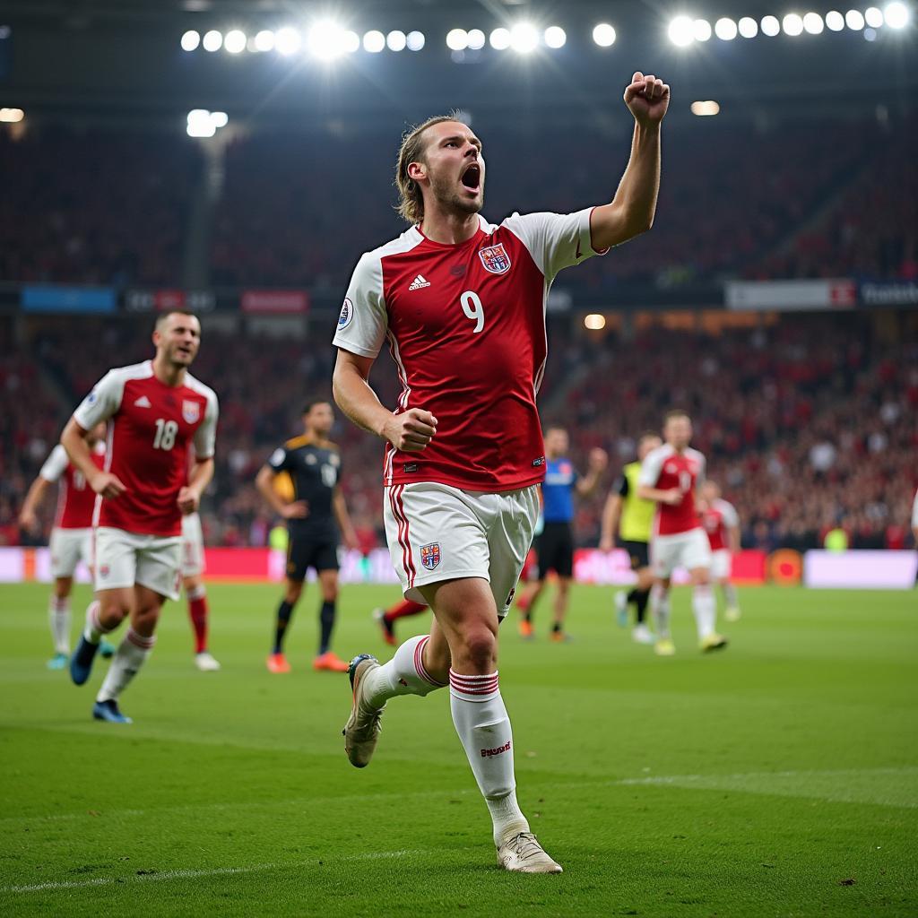 Erling Haaland celebrates after scoring a hat-trick