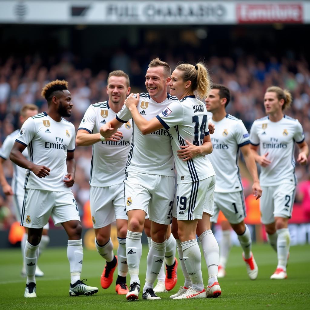 Haaland Celebrating a Win with Real Madrid Teammates