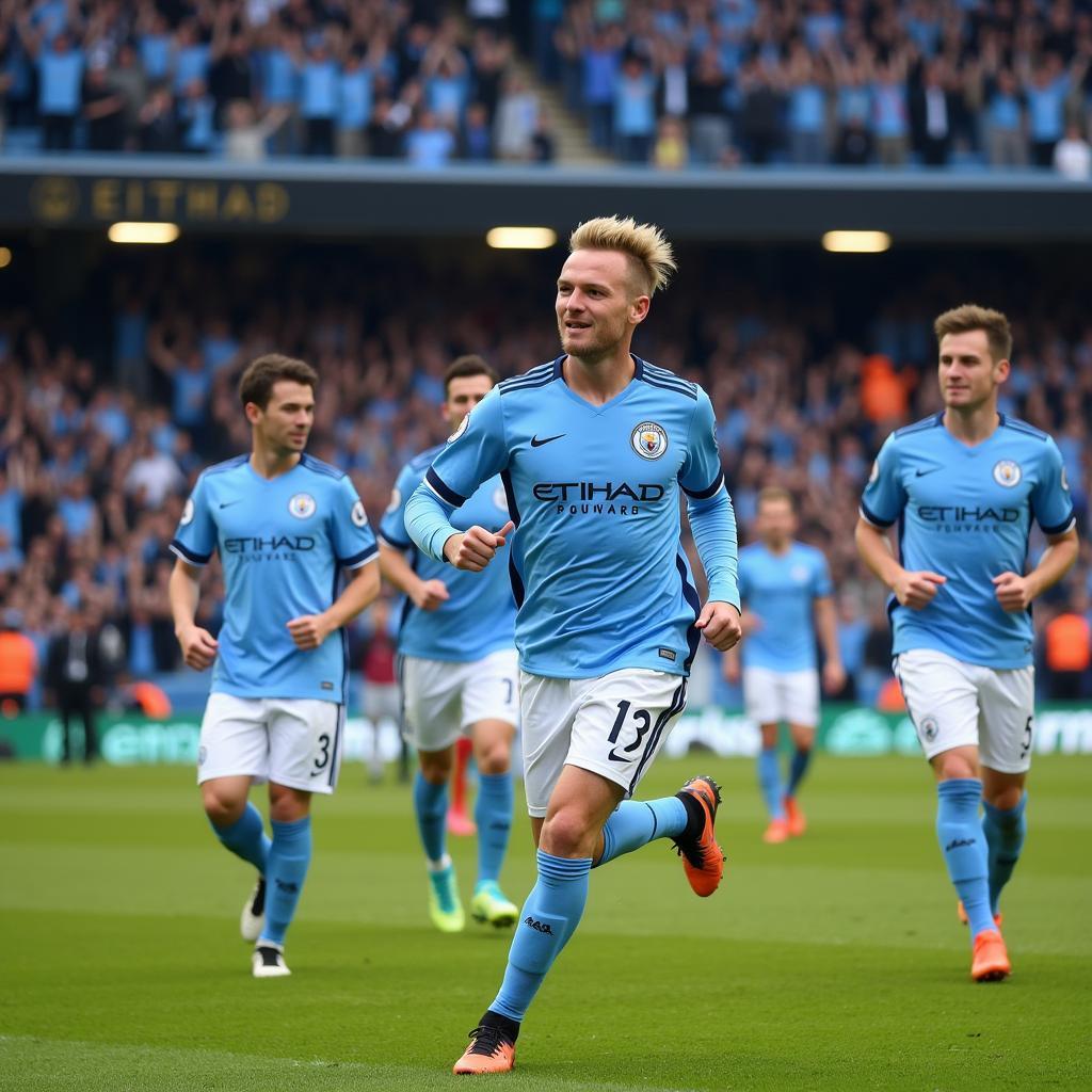 Haaland celebrating a goal for Manchester City