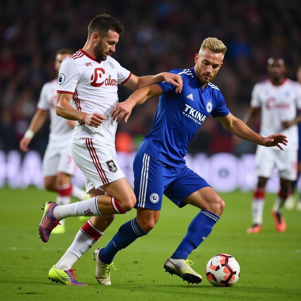 Haaland battling for the ball against a Schalke defender