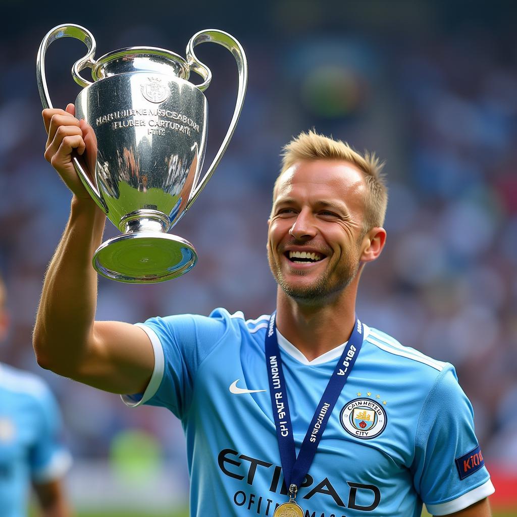 Haaland Lifting the Champions League Trophy