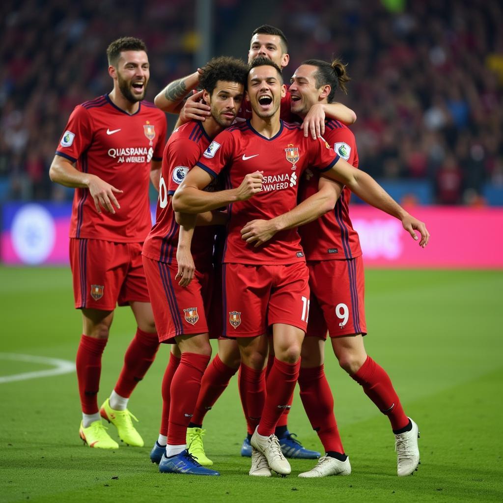 Haaland celebrates a Champions League goal with his teammates, highlighting the camaraderie and team spirit within the squad.