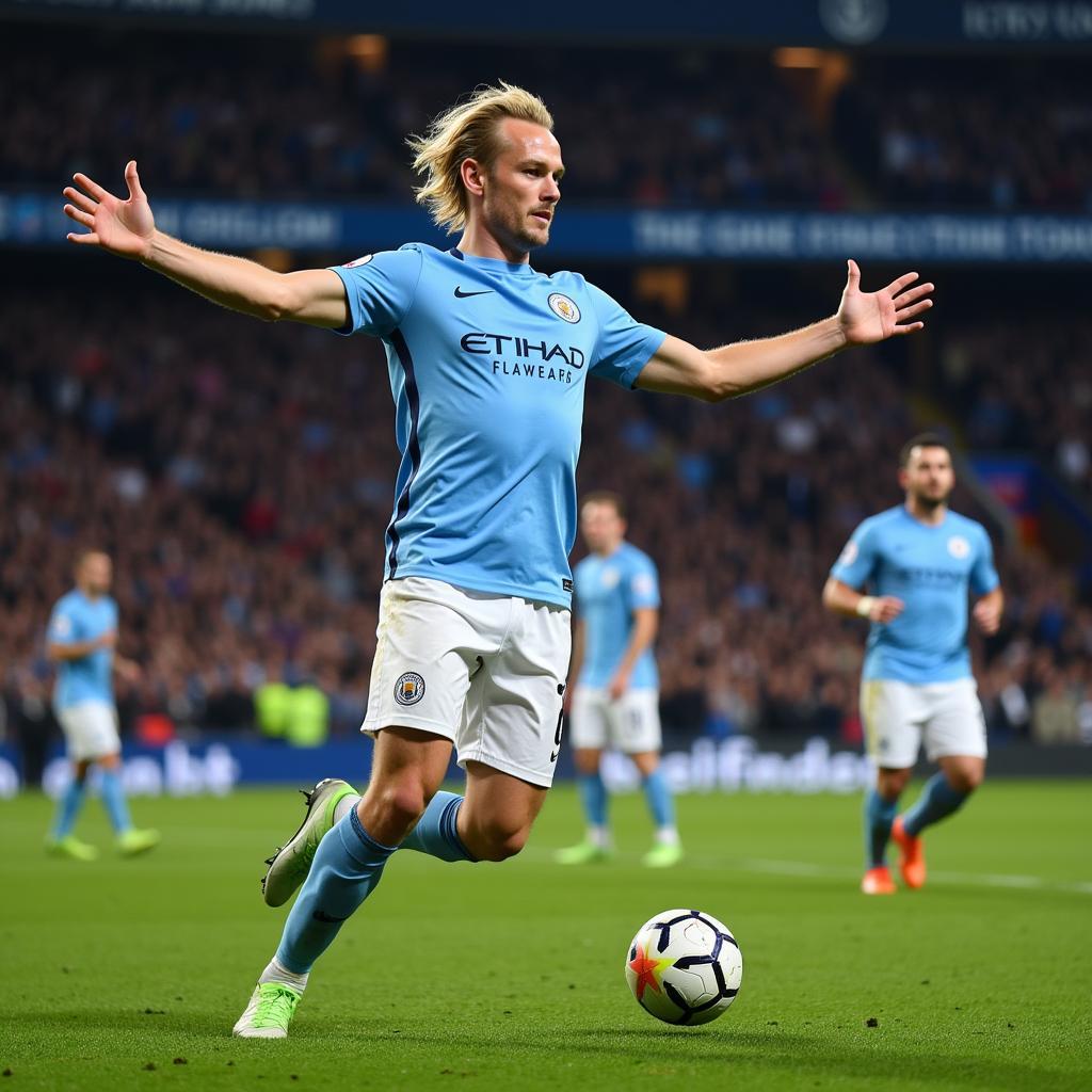 Erling Haaland scoring a goal in the Champions League for Manchester City