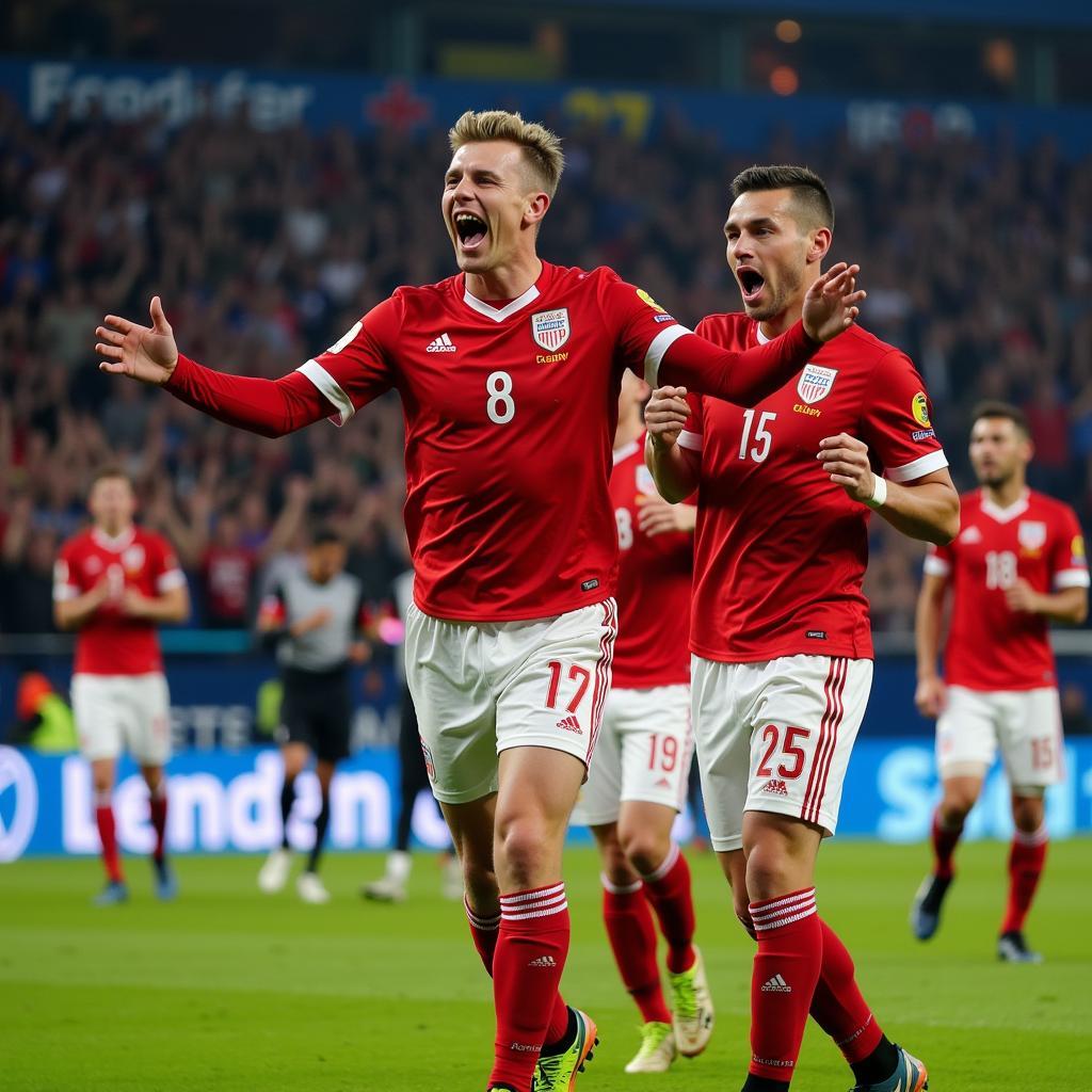 Haaland celebrating after scoring a hat-trick in the Champions League