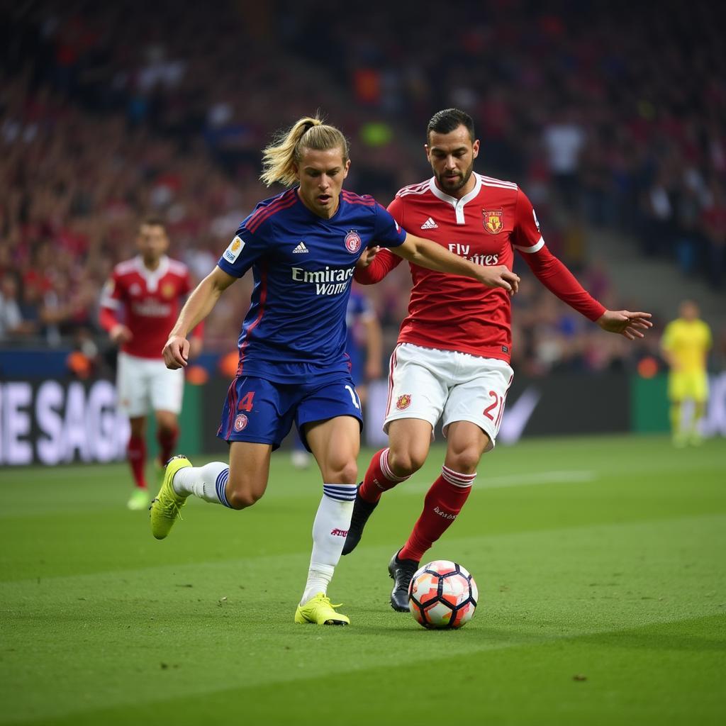 Haaland strikes the ball in a Champions League match