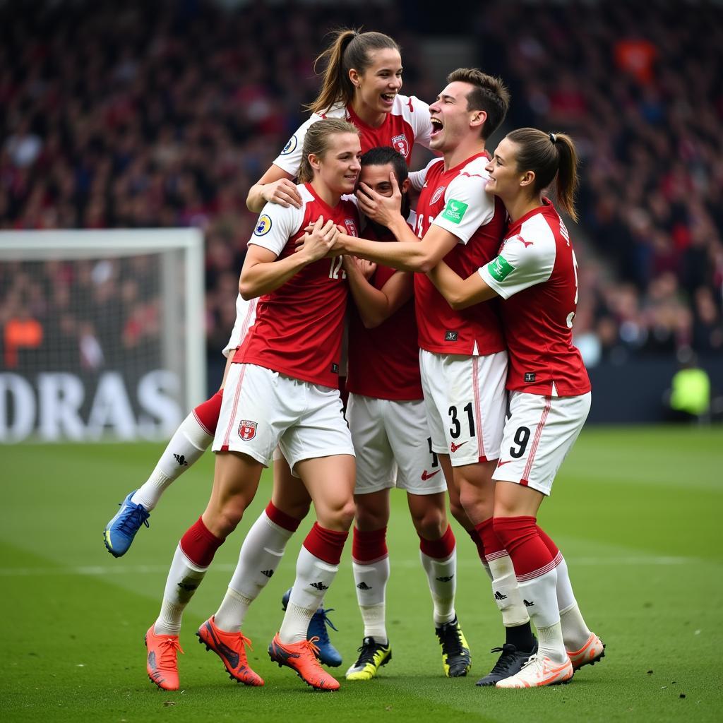 Erling Haaland celebrating with his teammates in the Champions League