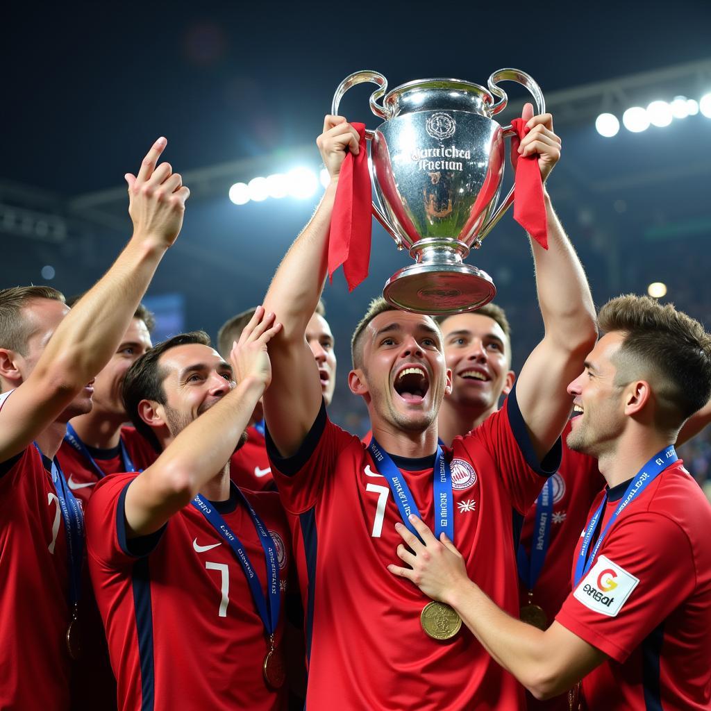 Haaland Lifting the Champions League Trophy