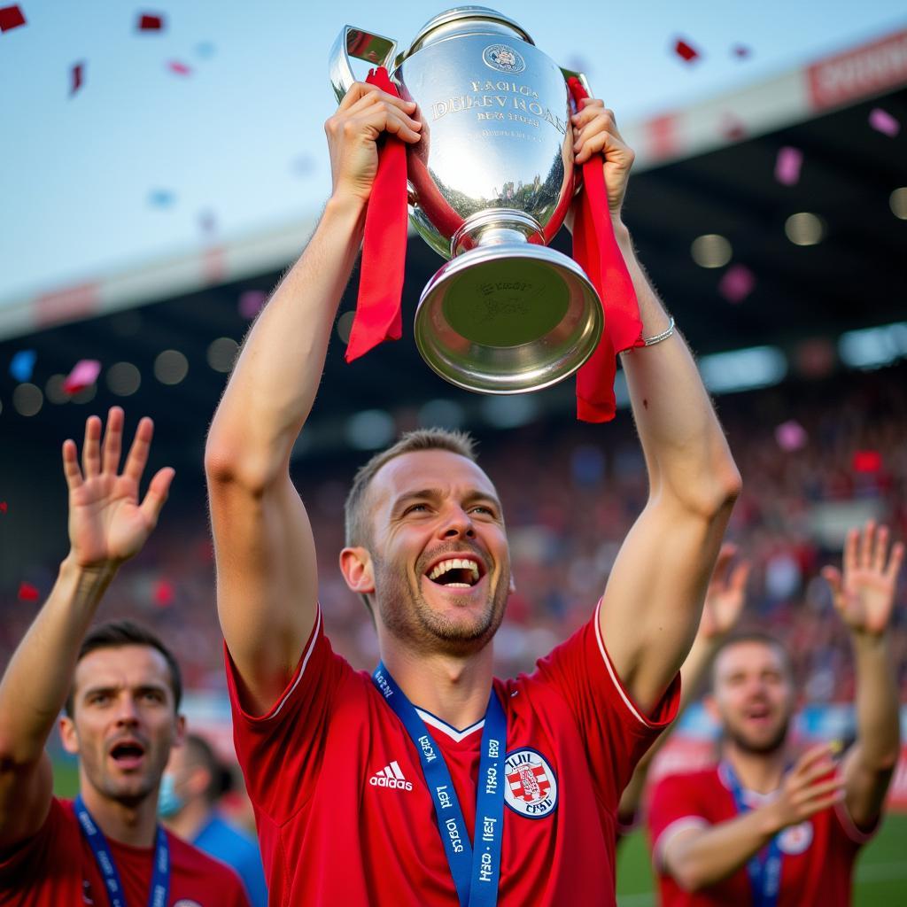 Erling Haaland holding the Champions League trophy