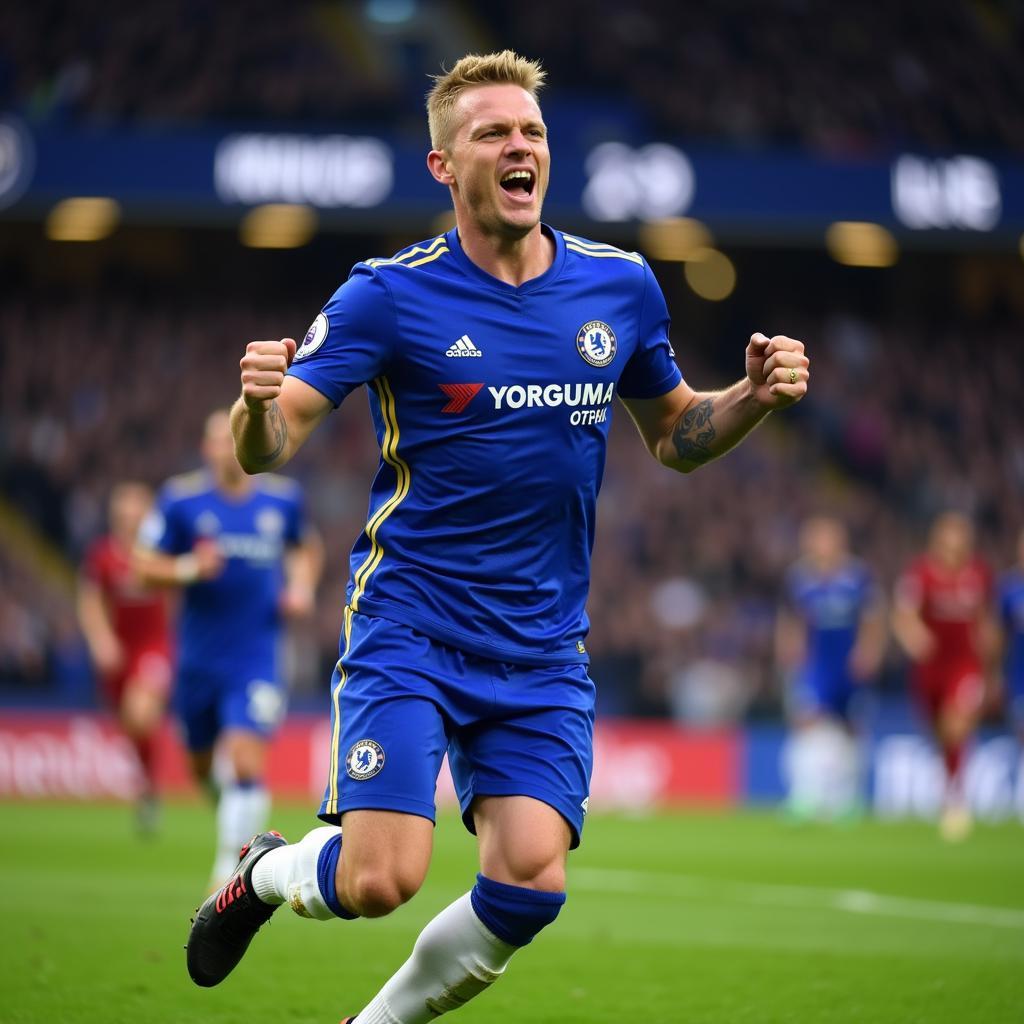 Haaland Celebrating a Goal in a Chelsea Kit