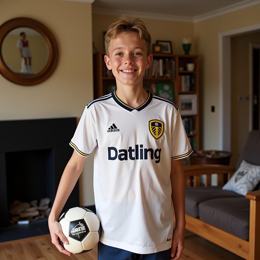 Erling Haaland as a child wearing a Leeds United shirt