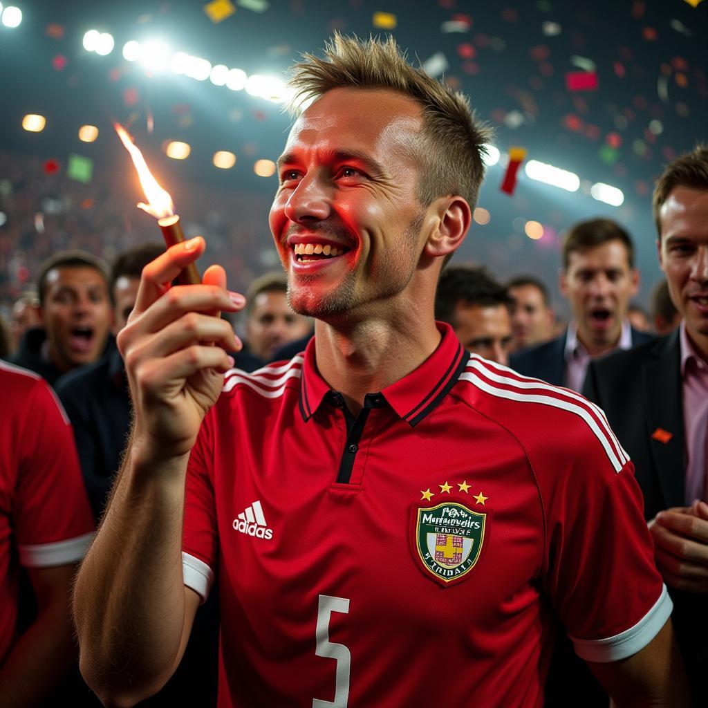 Erling Haaland celebrating with a cigar after a major victory