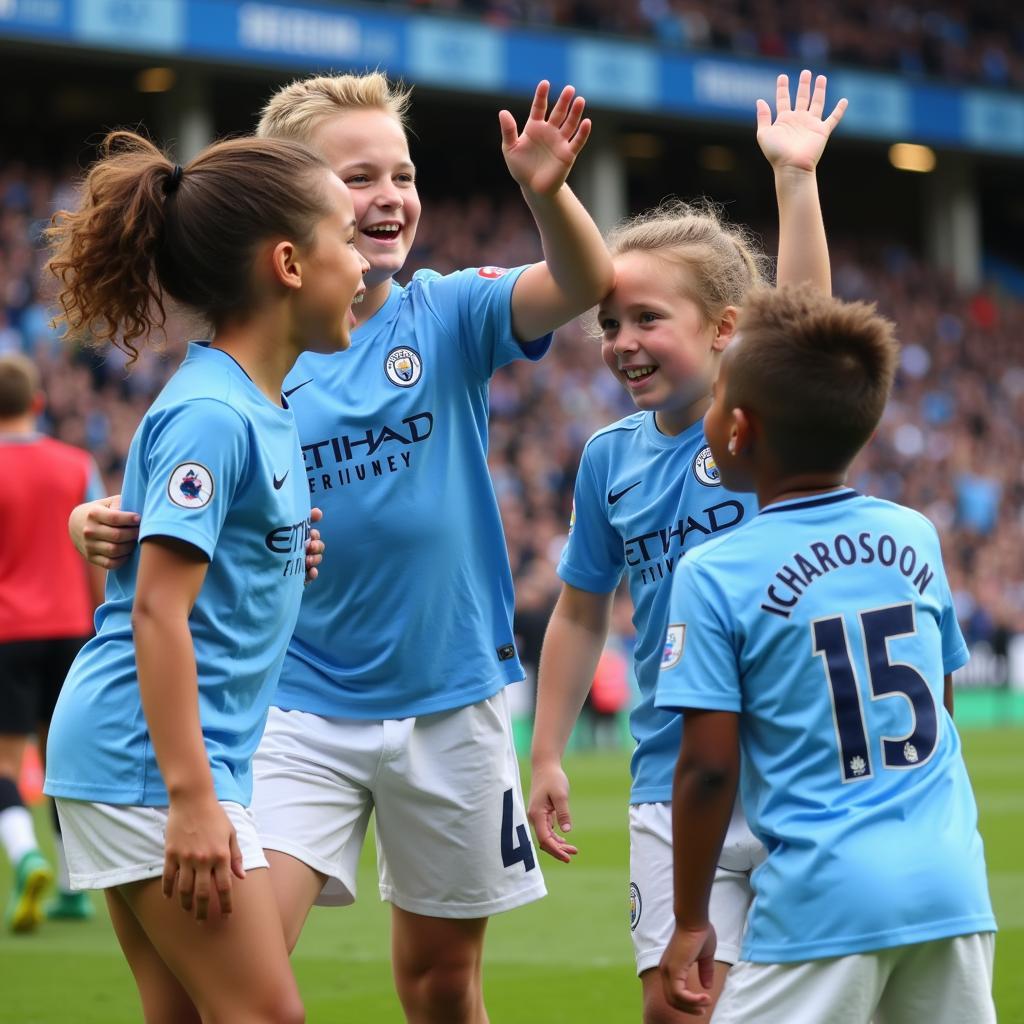 Kids Celebrating Goal in Haaland City Shirt