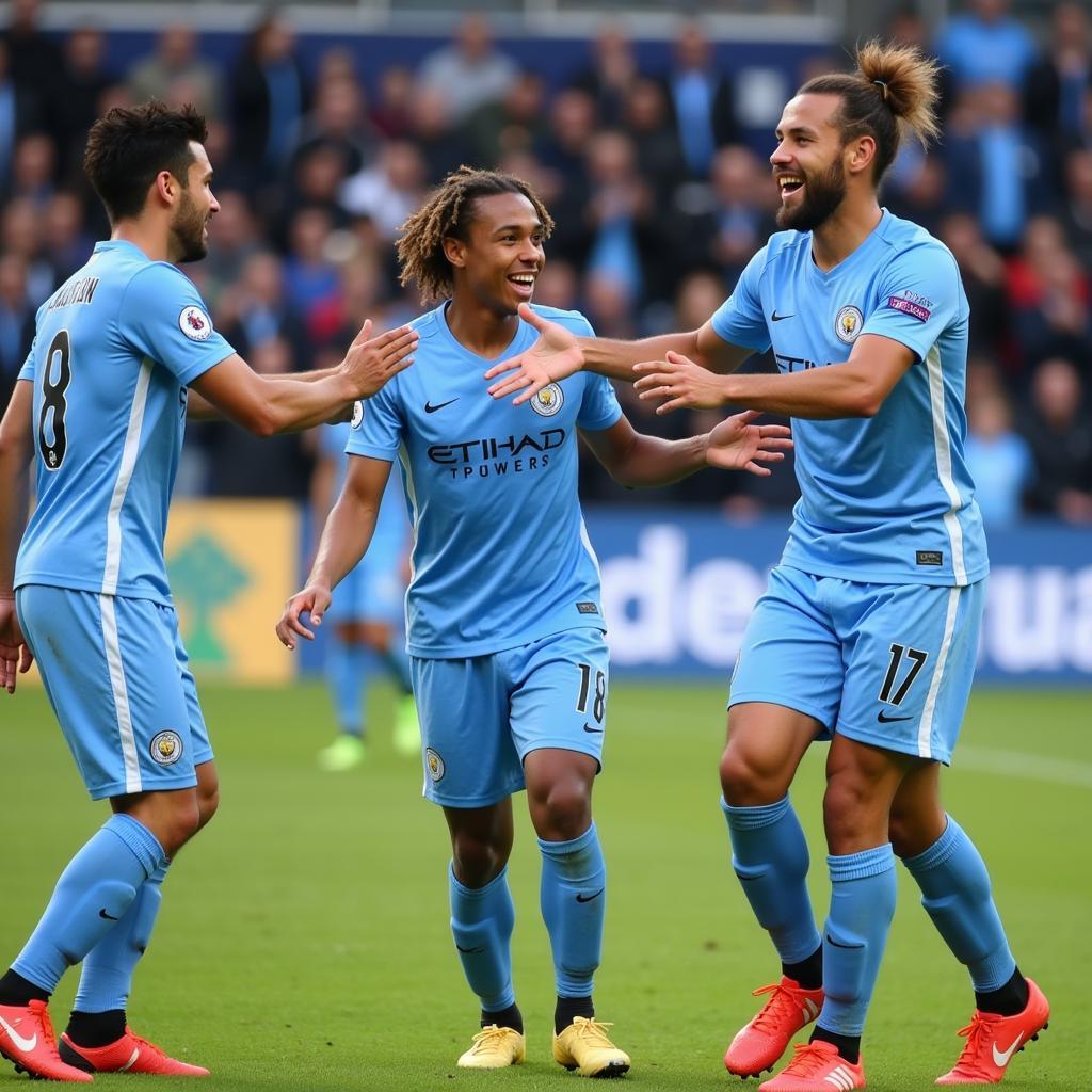 Haaland celebrates his debut goal with his new teammates