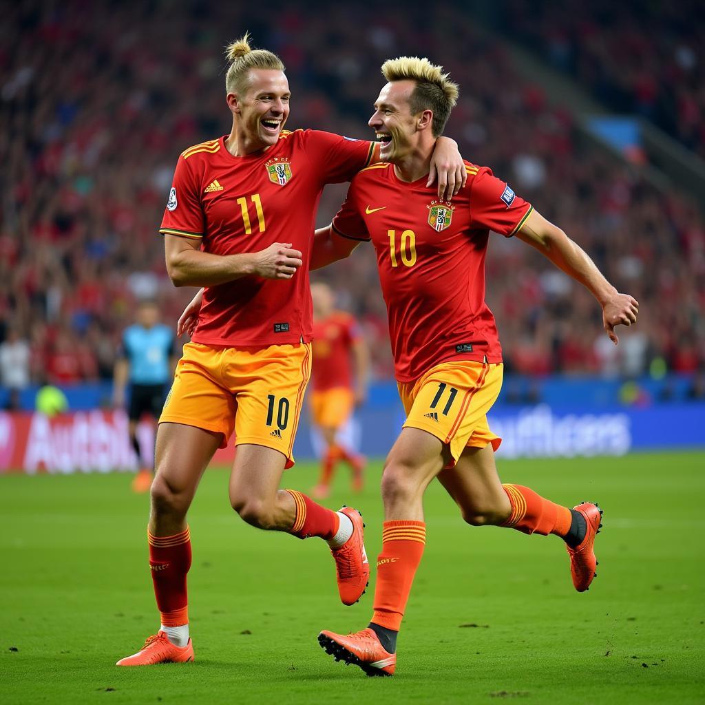 Erling Haaland and Kevin De Bruyne celebrating a goal